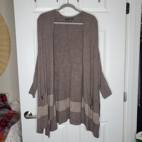 Barefoot Dreams CozyChic Lite Cliffside Brown Ribbed Knit Cardigan Sweater - Picture 3 of 9